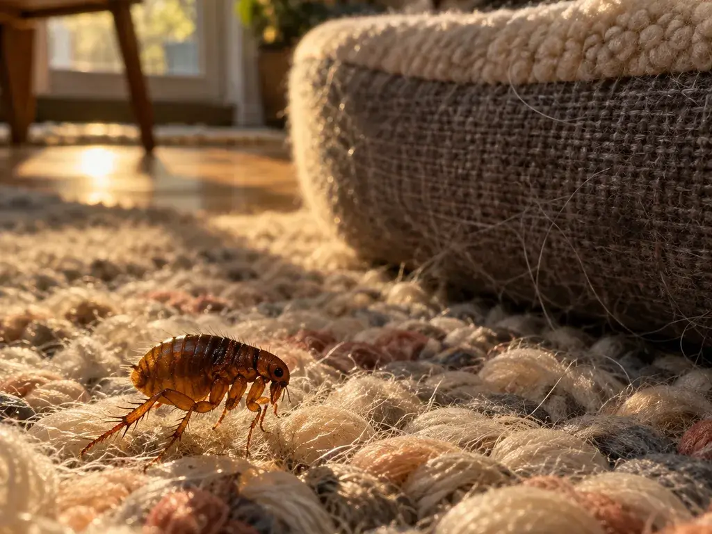 A flea among carpet fibres