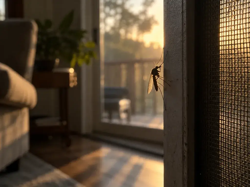A mosquito resting on a window screen